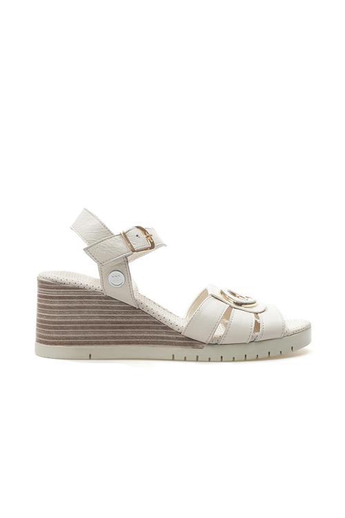 Kadın Hakiki Deri Toka Detaylı Dolgu Topuklu Günlük Sandalet 25y D25ys-2775 Z Kemik