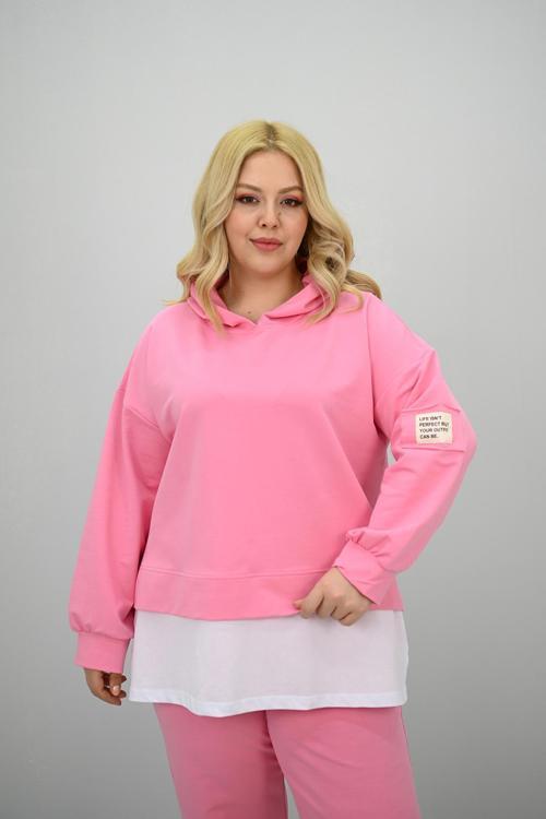 Kadın Büyük Beden Uzun Kollu Kapüşonlu Lastik Paça Eşofman Takımı 8180-25