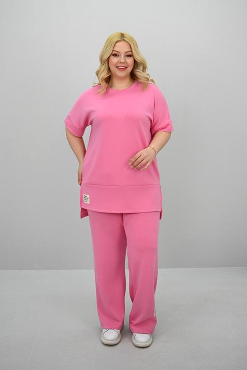 Kadın Büyük Beden Modal Kumaş Kısa Kollu Bol Paça Eşofman Takımı 8184-25