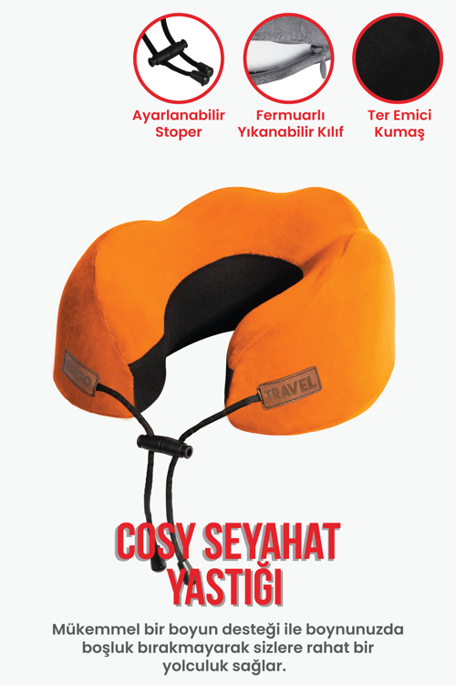 Cosy Ortopedik Seyahat Yastığı Visco Boyun Destekli Seyahat Yastığı - Turuncu | Ergo Travel