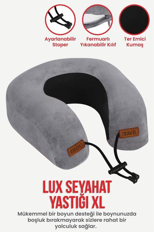 Lux Ortopedik Seyahat Yastığı Visco Boyun Destekli Seyahat Yastığı - Gri | Ergo Travel