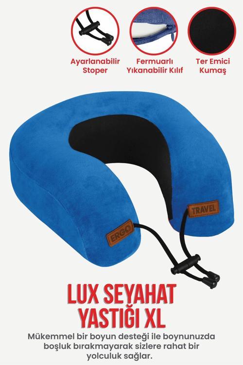 Lux Ortopedik Seyahat Yastığı Visco Boyun Destekli Seyahat Yastığı - Mavi | Ergo Travel