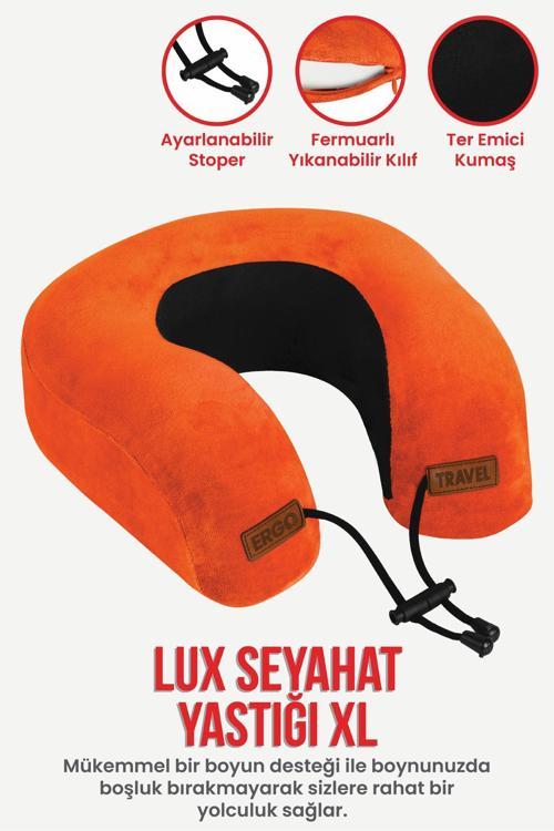 Lux Ortopedik Seyahat Yastığı Visco Boyun Destekli Seyahat Yastığı - Turuncu | Ergo Travel
