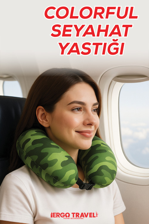 Colorful Ortopedik Seyahat Yastığı Visco Boyun Destekli Seyahat Yastığı - Kamuflaj | Ergo Travel