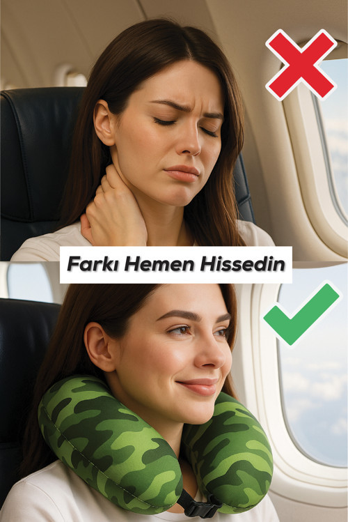 Viscofoam Colorful Ortopedik Seyahat Yastığı Visco Boyun Destekli Seyahat Yastığı - Kamuflaj | Ergo Travel 6