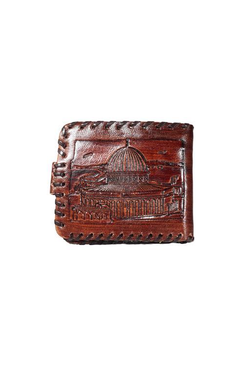 Dome of the Rock Embroidered Brown Genuine Leather Men's Wallets 11*10 Cm A200001