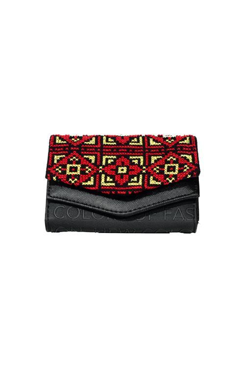 Palestinian Traditional Colorful Hand Embroidered Red and Yellow Snap Women's Small Wallet 14*10 Cm A100015
