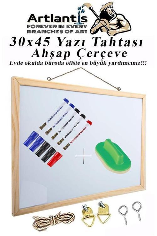 Duvara Monte Beyaz Yazı Tahtası 30x45 cm 1 Adet Yazı Tahta kalemi ve Silgisi Laminant Yazı Tahtası Ahşap Çerçeveli Askıl