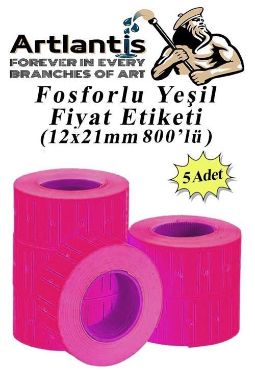 Fiyat Etiketi Pembe 800'lü 5 Paket 12x21mm Fosforlu Pembe Fiyat Etiketi Mx-5500 M5500 Hg979 Motex Etiket Makinesi Yedeği