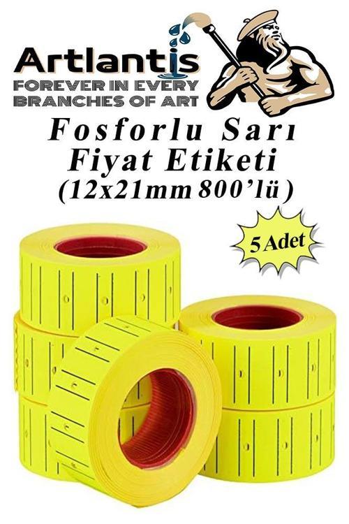 Fiyat Etiketi Sarı 800'lü 5 Paket 12x21mm Fosforlu Sarı Fiyat Etiketi Mx-5500 M5500 Hg979 Motex Etiket Makinesi Yedeği