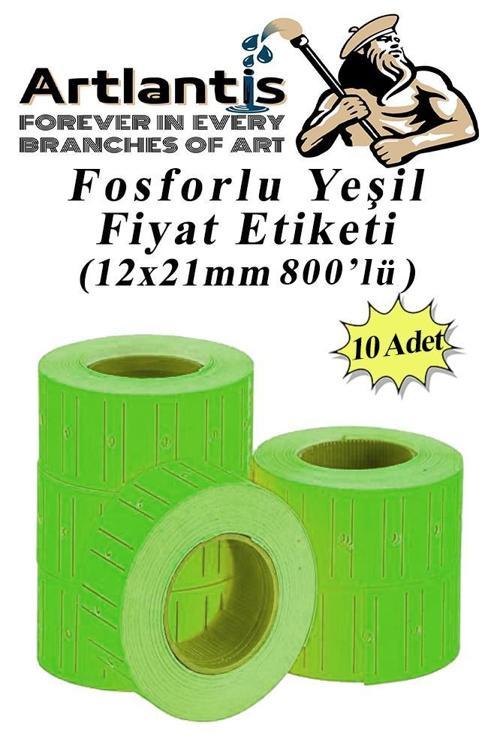 Fiyat Etiketi Yeşil 800'lü 10 Paket 12x21mm Fosforlu Yeşil Fiyat Etiketi Mx-5500 M5500 Hg979 Motex Etikt Makinesi Yedeği