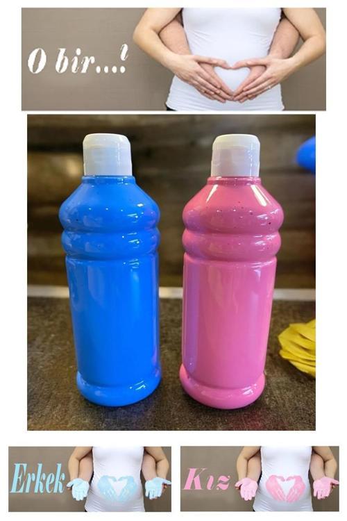 Mavi Pembe Cinsiyet Belirleme Parmak Boyası 1 Adet 500 ml Kız Cinsiyet Açıklama Boyası Yıkanabilir Zararsız