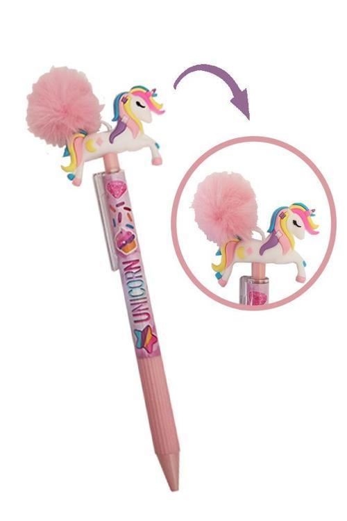 Unicorn Ponponlu Versatil Kalem 1 Adet Tek Boynuzlu Pompom 0,7 Uçlu Kalem Hediye Kalem Figürlü Sevimli Kalem