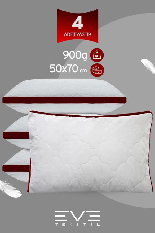 4 Adet Bordo Serisi Kılıflı Fermuarlı Klimali Antialerjik Silikon Nano Elyaf Yastık 50x70cm 