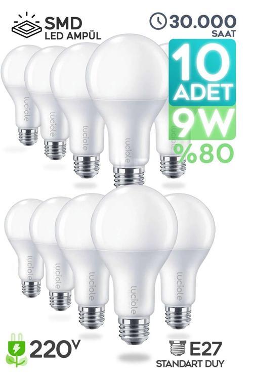 Led Ampül 10 Adet 9W Smd Süper Parlak Led Beyaz Işık 6500K Tasarruflu Lamba