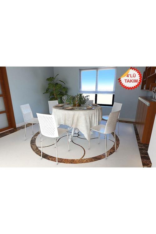 Casella Roy Plastik Sandalye Metal Krom Ayak Mutfak Salon Çalışma Sandalyesi 4'Lü Takım