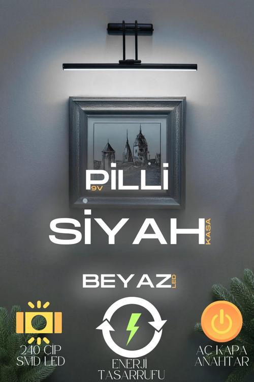 Pilli Mat Siyah Flüt Aplik Banyo Ayna Üstü Led Aydınlatma