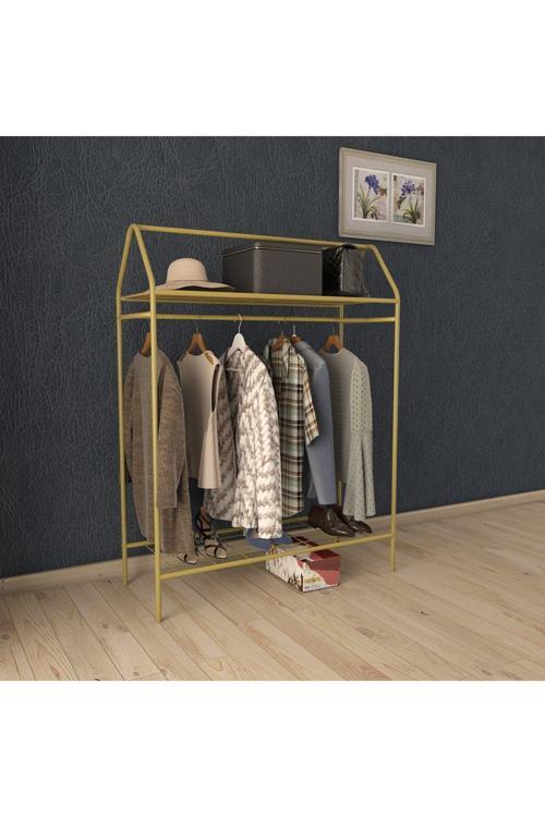 Home Hanger Gold Elbise Askılığı Raflı New Design Konfeksiyon Askısı Ayaklı Askılık Elbise Askısı