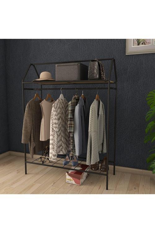 Home Hanger Siyah Elbise Askılığı Raflı New Design Konfeksiyon Askısı Ayaklı Askılık