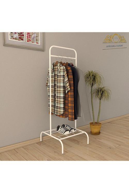 Tekli Beyaz Elbise Askılığı Konfeksiyon Askısı Ayaklı Butik Askı