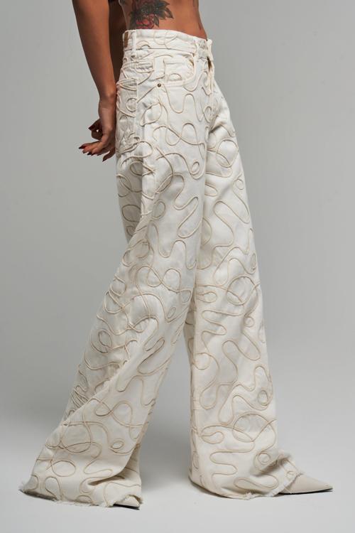 Kadın Ekru Renk 7s5-101 Özel Kumaş %100 Koton Palazzo Fit Tasarım Denim Jean