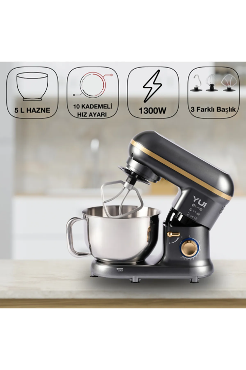 M108 Easy Chef Hamur Yoğurma Makinesi Stand Mikseri Gri Gold