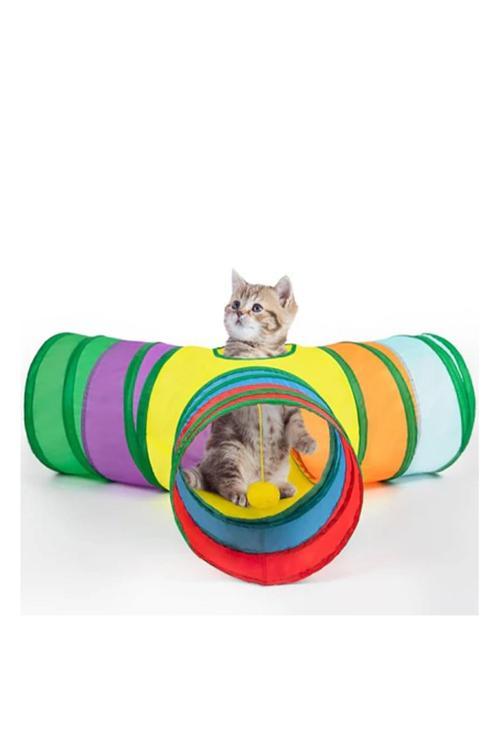 Kedi Oyun Tüneli Y(üçlü) Model İçerisinde Toplu Katlanabilir Gökkuşağı Renkli