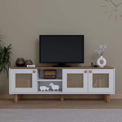 Bohem Serisi Garden Meşe - Beyaz Pvc Hasır Desen Tv Ünitesi
