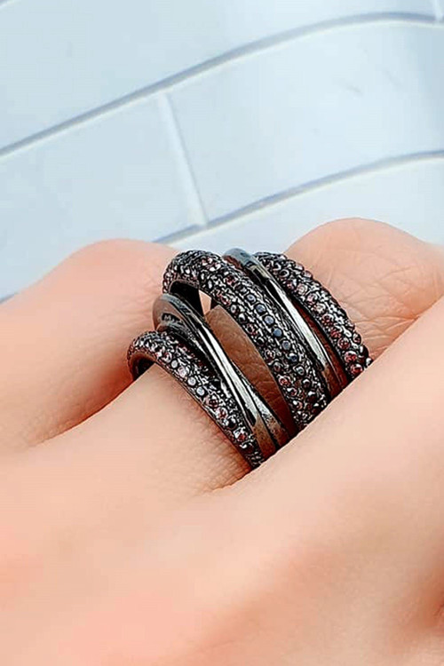 İtalyan tasarımı kahverengi granat taşlı gümüş siyah rodajlı lüks yüzük