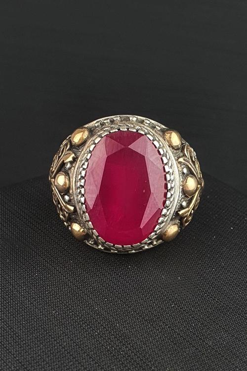 Kök yakut taşlı 925 ayar gümüş Özel.tasarim yüzük 