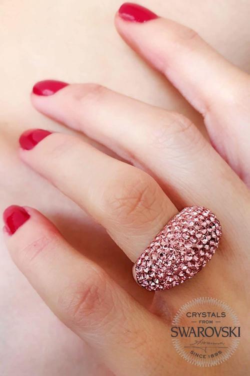 Swarovski taşlı gümüş pembe bombeli yüzük