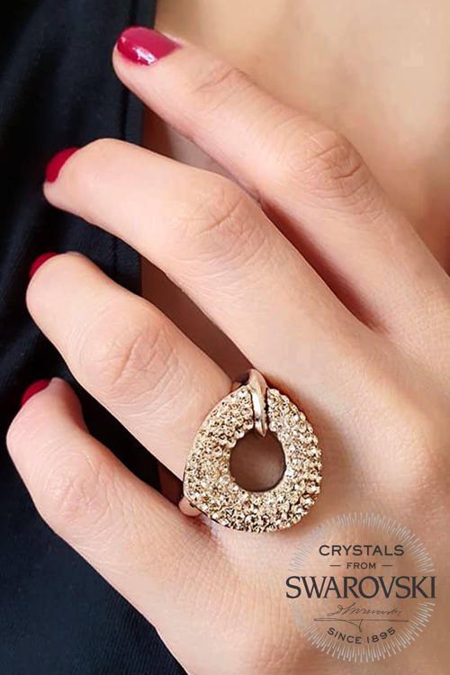 Swarovski taşlı gümüş rose lüks yüzük 