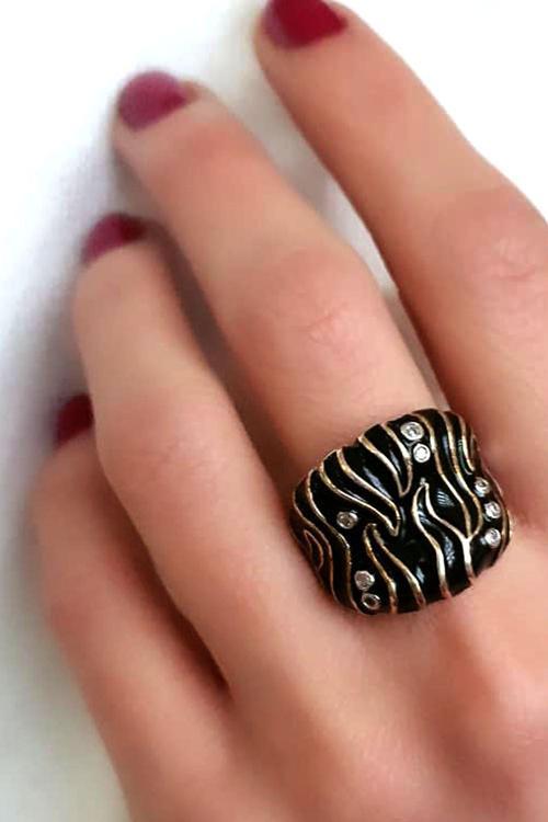 Mine işçiliği italyan tasarımı gümüş lüks yüzük