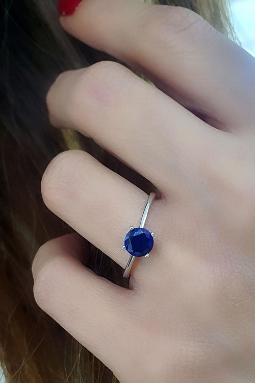 Sky Diamond Blue Creative Sapphire 925 ayar Gümüş Tek Taş Yüzük