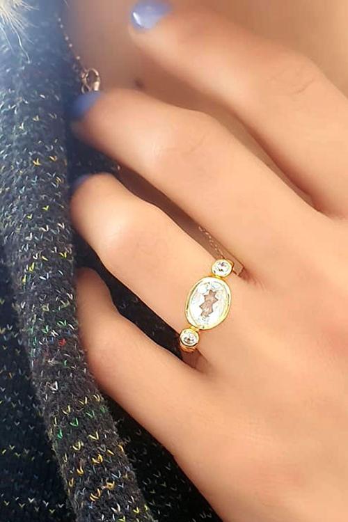 zirkon ve mavi topaz taşlı 925ayar gümüş üzerine altın kaplama tasarım Doğal Taş Yüzük