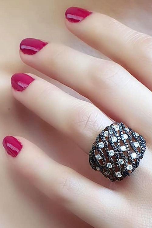 Granat zirkon taş detaylı 925 ayar gümüş rose yüzük