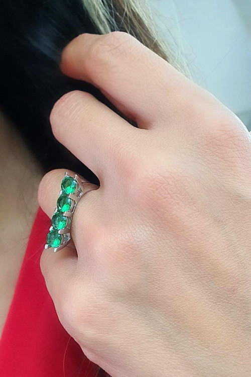 Sky Diamond Green creative rubies 925 ayar gümüş Sıra Taş Yüzük