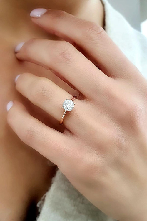 Sky Diamond Taşlı 925 ayar Gümüş Rose Altın Kaplama Tek Taş Yüzük