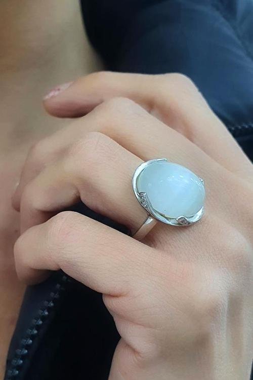 İtalyan Tasarımı 925ayar Gümüş Kedi Gözü Taşlı Oval Yüzük 