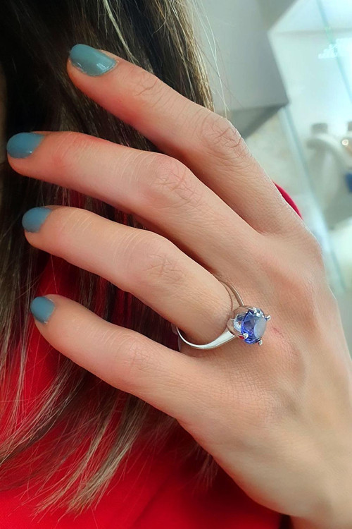 Sky Diamond Purple Tanzanit Taşlı 925 ayar Gümüş Tek Taş Yüzük