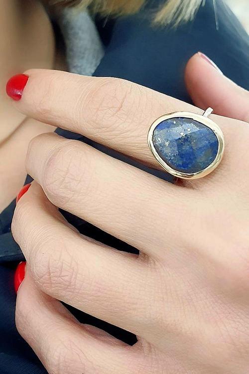 Lapis lazuli taşlı 925ayar gümüş tasarım el işi doğal taş Yüzük