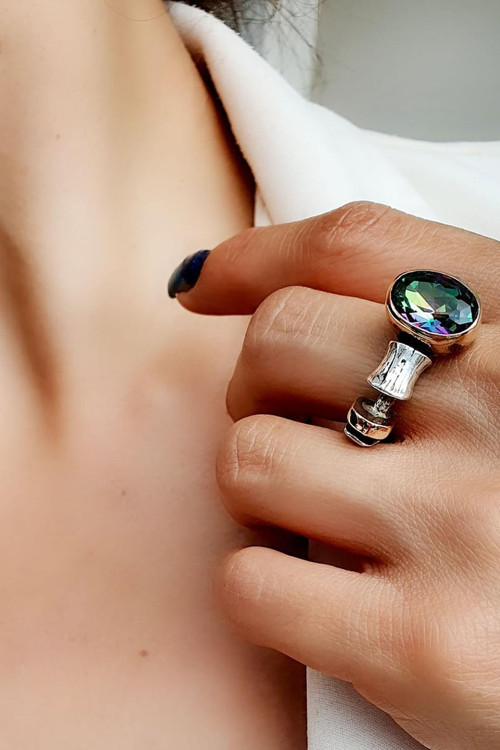 Mistik Topaz Taşlı 925ayar Gümüş Tasarım Yüzük