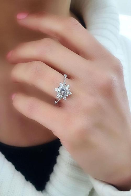 Lotus Çiçeği 925ayar Gümüş Starlight Diamond Zirkon Tek Taş Yüzük