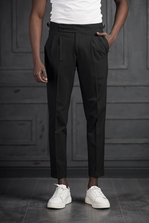 Slimfit Çift Pileli Kemer Tokalı Yazlık Kumaş Pantolon