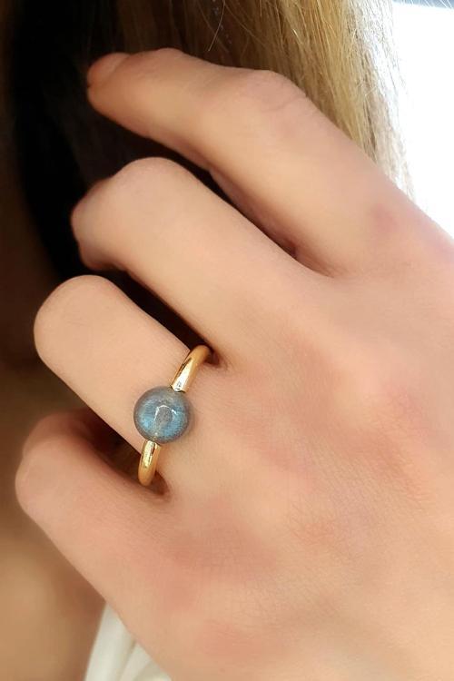 Labrodorit taşlı 925ayar Gümüş üzerine Altın kaplama tasarım Doğal Taş yüzük