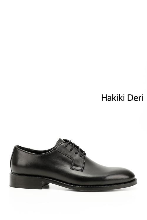 Erkek Siyah Bağcıklı Hakiki Deri Klasik Ayakkabı