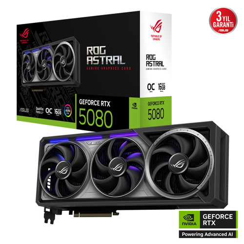 ROG-ASTRAL-RTX5080-O16G-GAMING, 16Gb, 256Bit, GDDR7, 2xHDMI, 3xDP GAMING Ekran Kartı