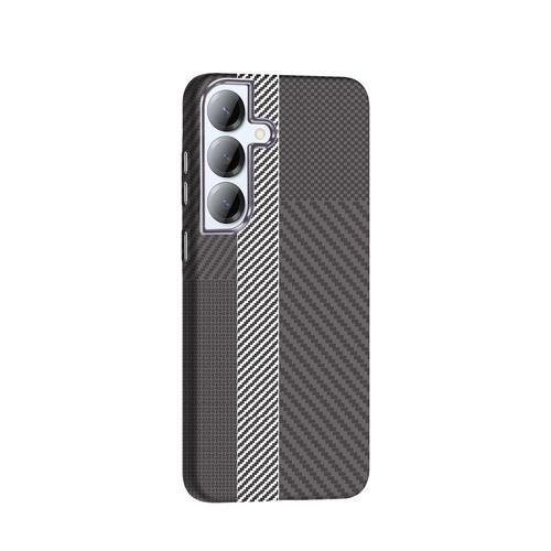 Galaxy S25 Kılıf M-safe Şarj Özellikli Karbon Fiber Görünümlü Gros Kapak Gri-Siyah
