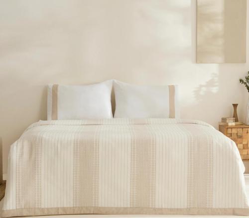 White Coll Rise %100 Pamuk Keten Çift Kişilik Pike Takımı Bej