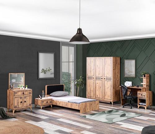 Atlantik Genç Odası - 3 Kapılı Dolap, Karyola, Komodin, Masa, Şifonyer